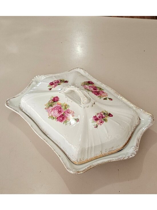 Franz Anton Mehlem Other - 1920s Floral Porcelain Covered Meat Dish Antique Franz Anton Mehlem Bonn German